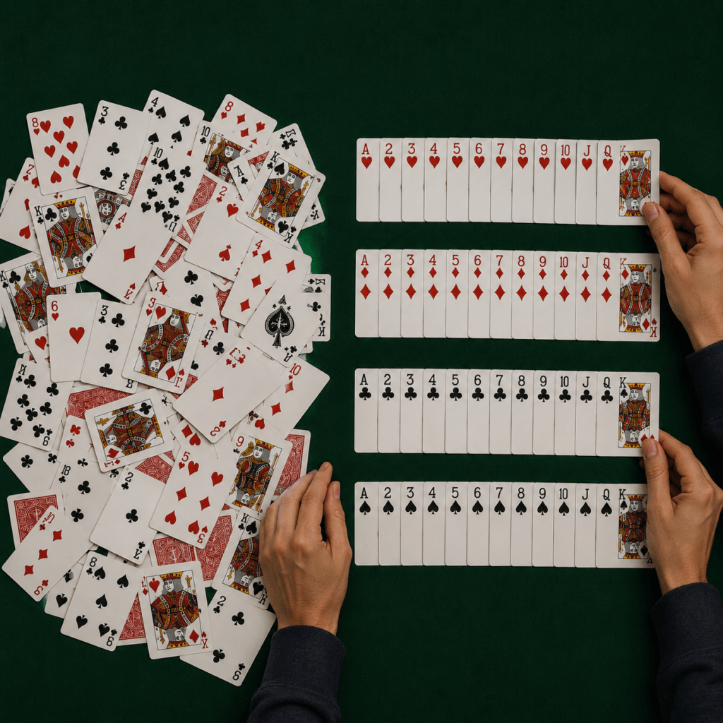 Illustration of a deck of 52 playing cards, representing how random shuffling makes organized order extremely unlikely without an intelligent mind behind it.